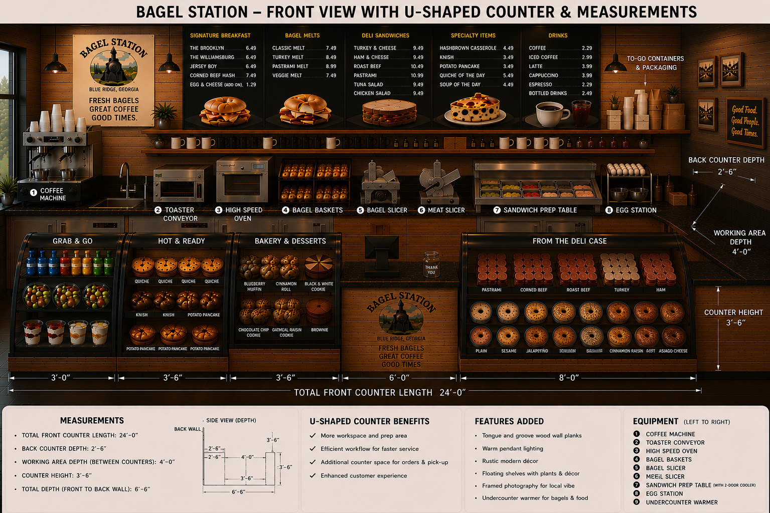 Front counter view of the store layout
